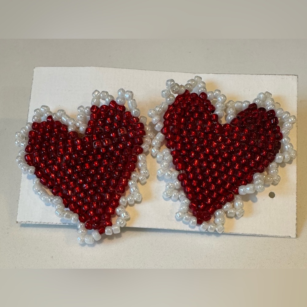 Hand Beaded Heart Earrings